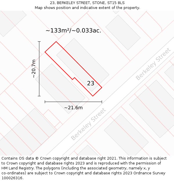 23, BERKELEY STREET, STONE, ST15 8LS: Plot and title map