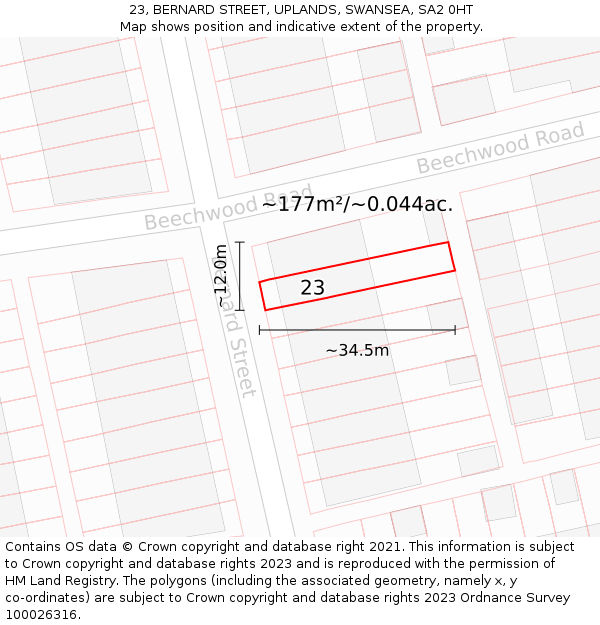 23, BERNARD STREET, UPLANDS, SWANSEA, SA2 0HT: Plot and title map