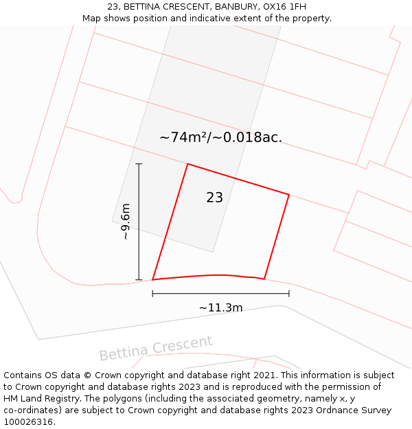 23, BETTINA CRESCENT, BANBURY, OX16 1FH: Plot and title map