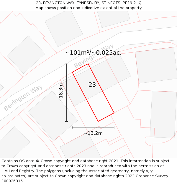 23, BEVINGTON WAY, EYNESBURY, ST NEOTS, PE19 2HQ: Plot and title map