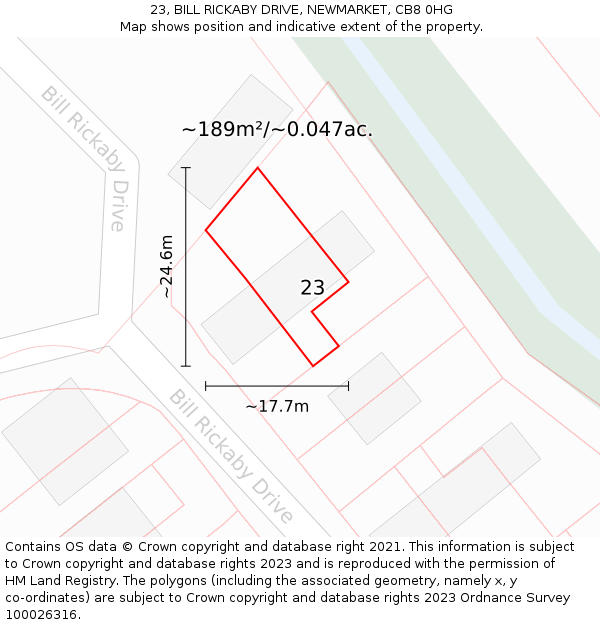 23, BILL RICKABY DRIVE, NEWMARKET, CB8 0HG: Plot and title map