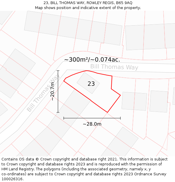 23, BILL THOMAS WAY, ROWLEY REGIS, B65 9AQ: Plot and title map