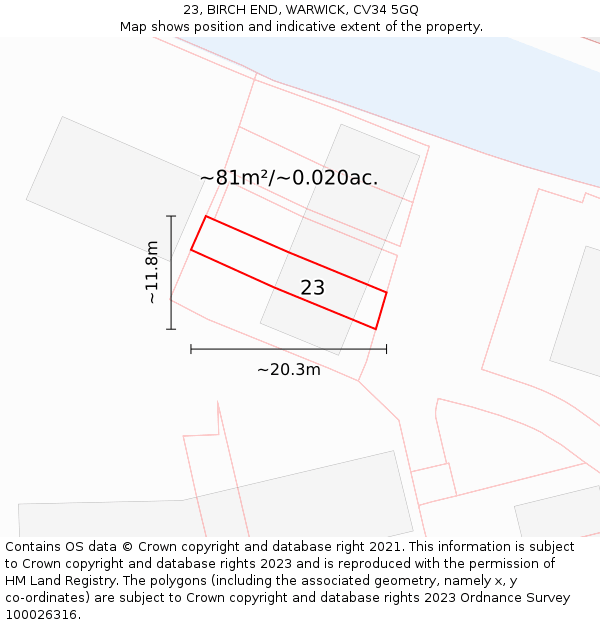 23, BIRCH END, WARWICK, CV34 5GQ: Plot and title map