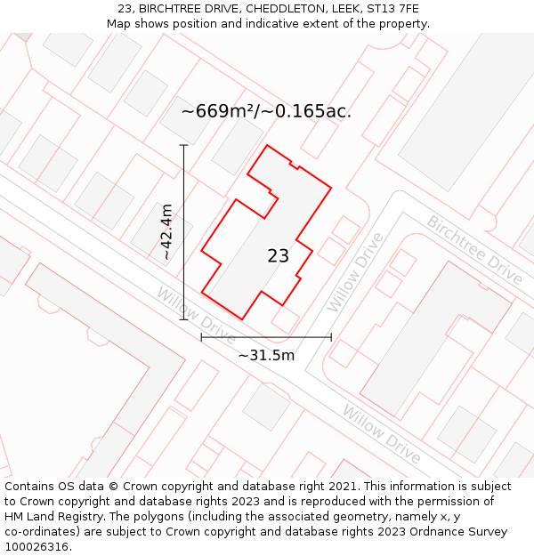 23, BIRCHTREE DRIVE, CHEDDLETON, LEEK, ST13 7FE: Plot and title map
