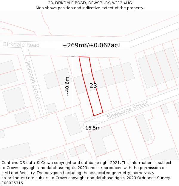 23, BIRKDALE ROAD, DEWSBURY, WF13 4HG: Plot and title map