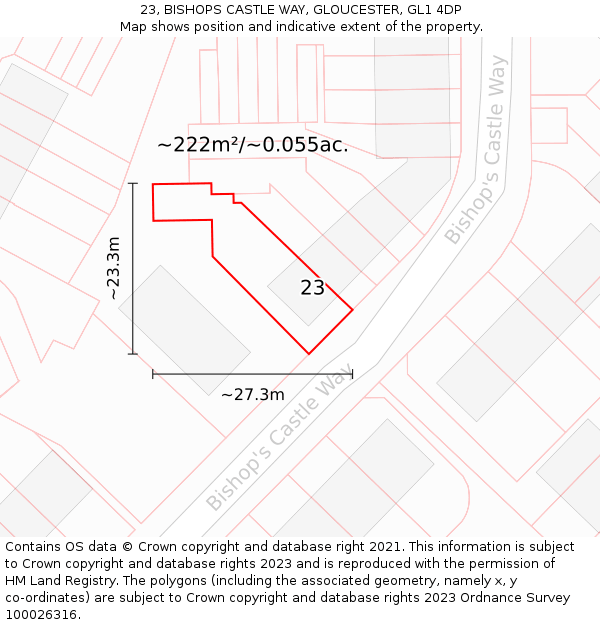 23, BISHOPS CASTLE WAY, GLOUCESTER, GL1 4DP: Plot and title map