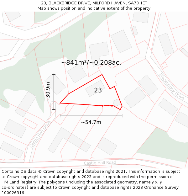 23, BLACKBRIDGE DRIVE, MILFORD HAVEN, SA73 1ET: Plot and title map