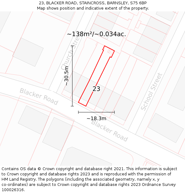 23, BLACKER ROAD, STAINCROSS, BARNSLEY, S75 6BP: Plot and title map