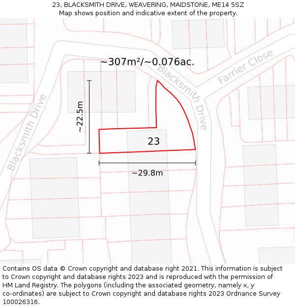23, BLACKSMITH DRIVE, WEAVERING, MAIDSTONE, ME14 5SZ: Plot and title map