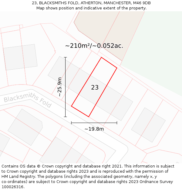 23, BLACKSMITHS FOLD, ATHERTON, MANCHESTER, M46 9DB: Plot and title map