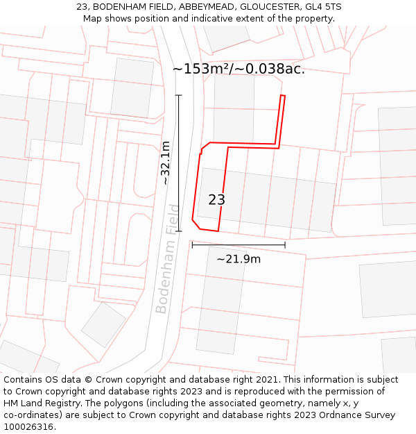 23, BODENHAM FIELD, ABBEYMEAD, GLOUCESTER, GL4 5TS: Plot and title map
