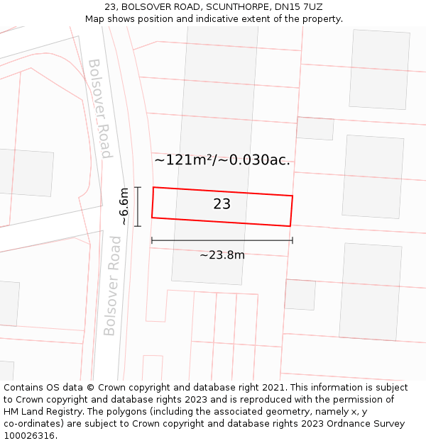 23, BOLSOVER ROAD, SCUNTHORPE, DN15 7UZ: Plot and title map
