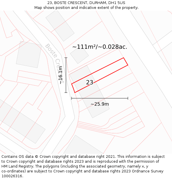 23, BOSTE CRESCENT, DURHAM, DH1 5US: Plot and title map