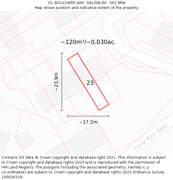 23, BOUCHERS WAY, SALISBURY, SP2 8RW: Plot and title map