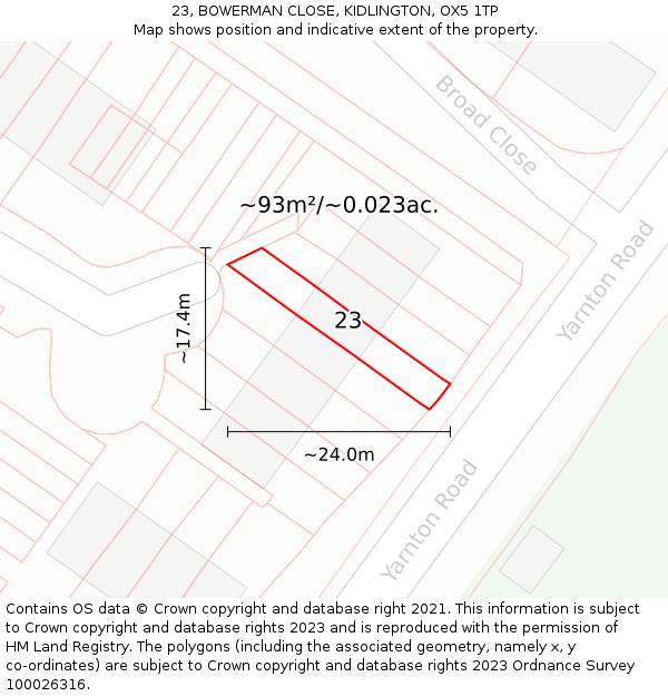 23, BOWERMAN CLOSE, KIDLINGTON, OX5 1TP: Plot and title map