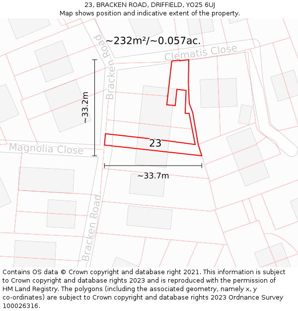 23, BRACKEN ROAD, DRIFFIELD, YO25 6UJ: Plot and title map