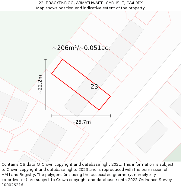 23, BRACKENRIGG, ARMATHWAITE, CARLISLE, CA4 9PX: Plot and title map
