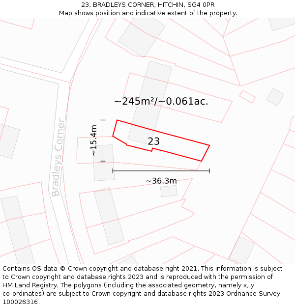 23, BRADLEYS CORNER, HITCHIN, SG4 0PR: Plot and title map