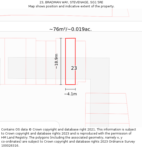 23, BRADMAN WAY, STEVENAGE, SG1 5RE: Plot and title map