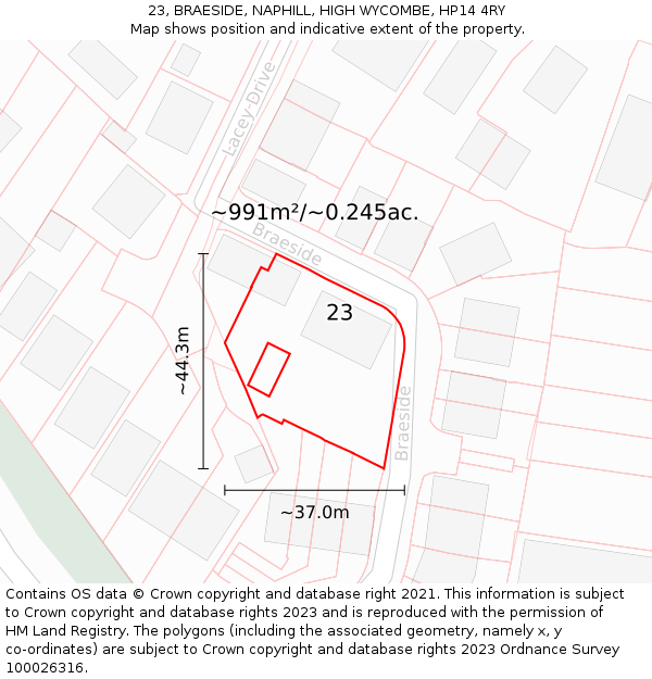 23, BRAESIDE, NAPHILL, HIGH WYCOMBE, HP14 4RY: Plot and title map