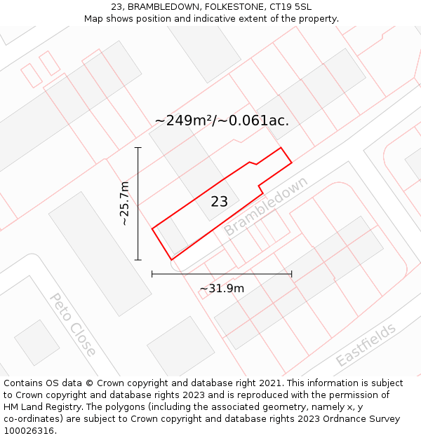 23, BRAMBLEDOWN, FOLKESTONE, CT19 5SL: Plot and title map