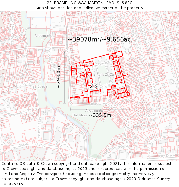 23, BRAMBLING WAY, MAIDENHEAD, SL6 8PQ: Plot and title map