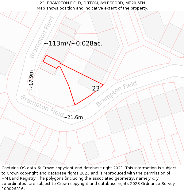 23, BRAMPTON FIELD, DITTON, AYLESFORD, ME20 6FN: Plot and title map