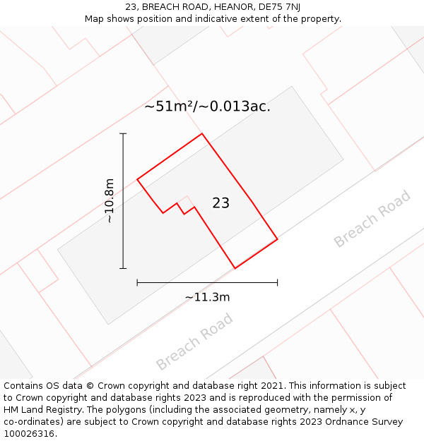 23, BREACH ROAD, HEANOR, DE75 7NJ: Plot and title map