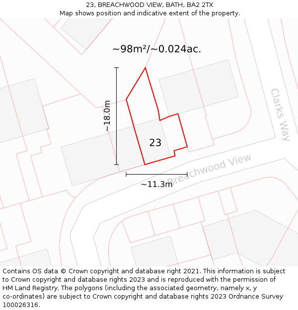 23, BREACHWOOD VIEW, BATH, BA2 2TX: Plot and title map