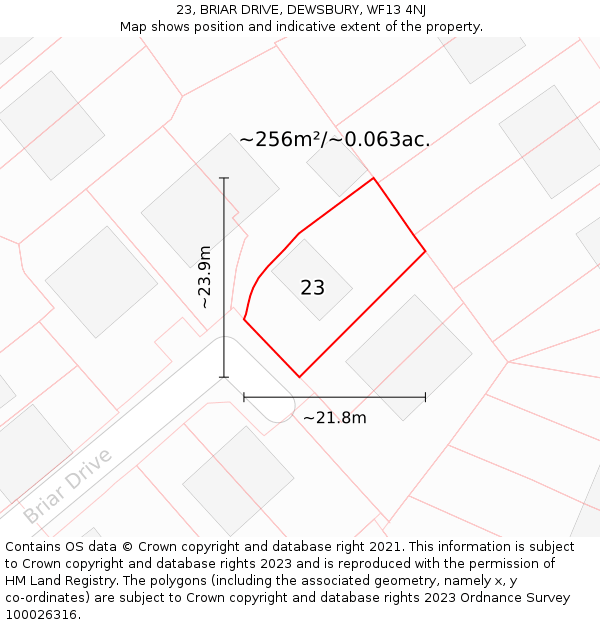 23, BRIAR DRIVE, DEWSBURY, WF13 4NJ: Plot and title map