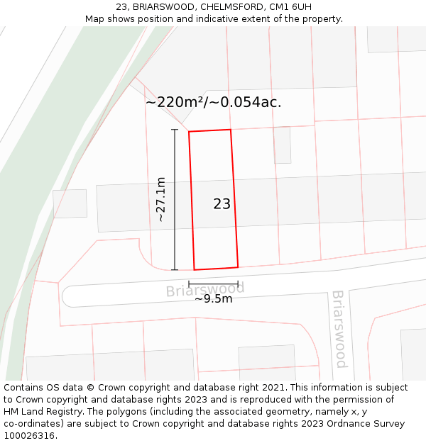 23, BRIARSWOOD, CHELMSFORD, CM1 6UH: Plot and title map