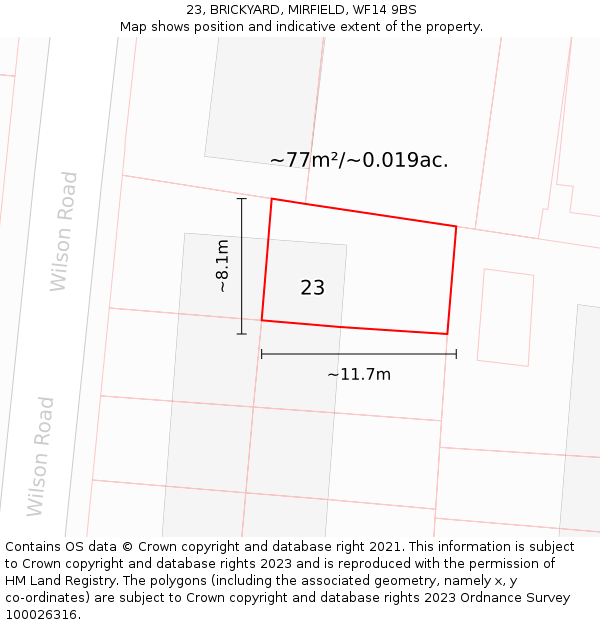 23, BRICKYARD, MIRFIELD, WF14 9BS: Plot and title map