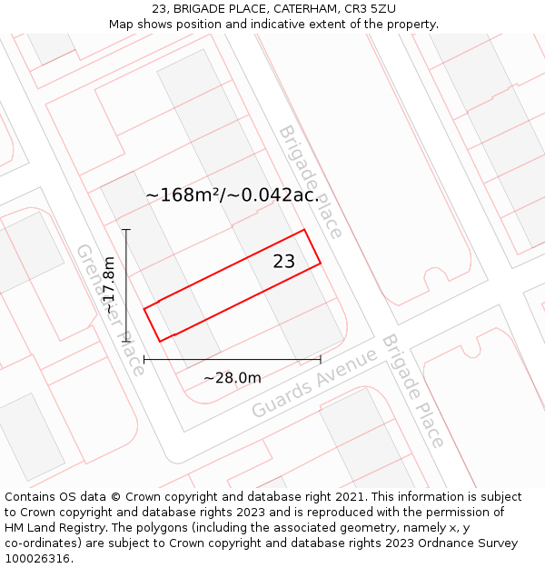 23, BRIGADE PLACE, CATERHAM, CR3 5ZU: Plot and title map