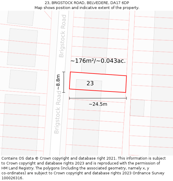 23, BRIGSTOCK ROAD, BELVEDERE, DA17 6DP: Plot and title map