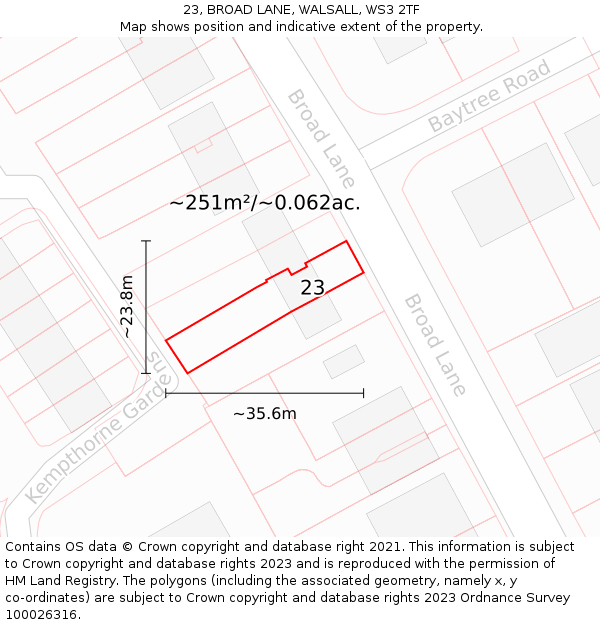 23, BROAD LANE, WALSALL, WS3 2TF: Plot and title map