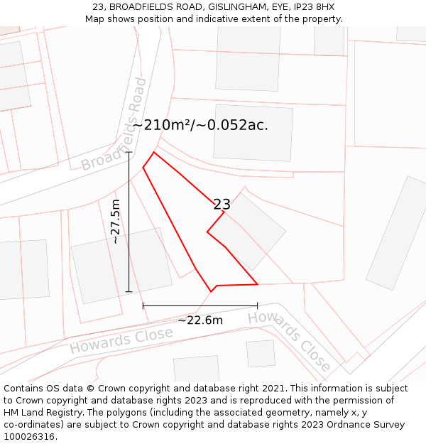 23, BROADFIELDS ROAD, GISLINGHAM, EYE, IP23 8HX: Plot and title map