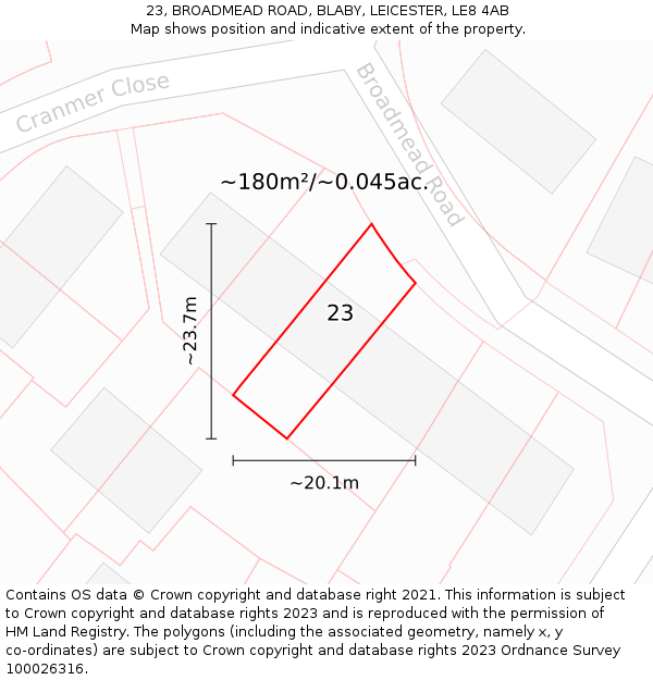 23, BROADMEAD ROAD, BLABY, LEICESTER, LE8 4AB: Plot and title map