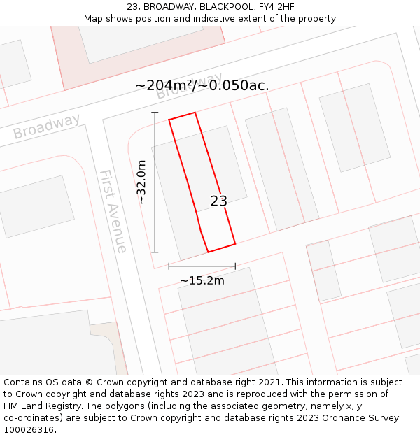 23, BROADWAY, BLACKPOOL, FY4 2HF: Plot and title map