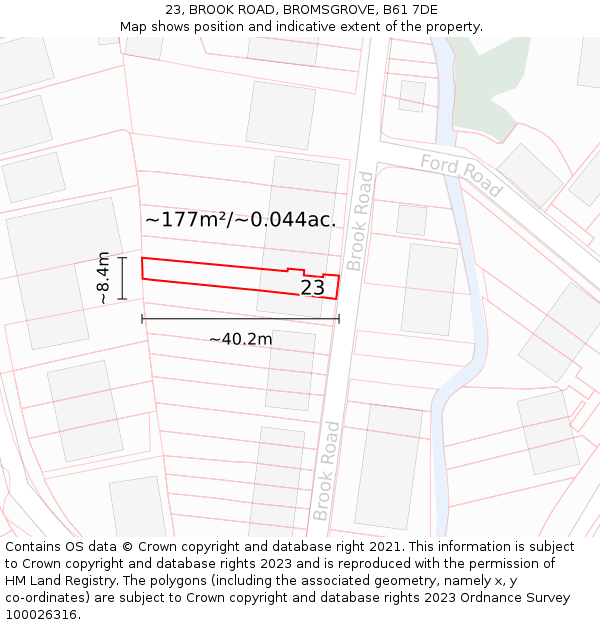 23, BROOK ROAD, BROMSGROVE, B61 7DE: Plot and title map