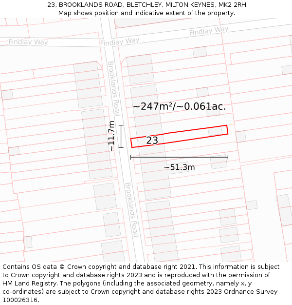 23, BROOKLANDS ROAD, BLETCHLEY, MILTON KEYNES, MK2 2RH: Plot and title map