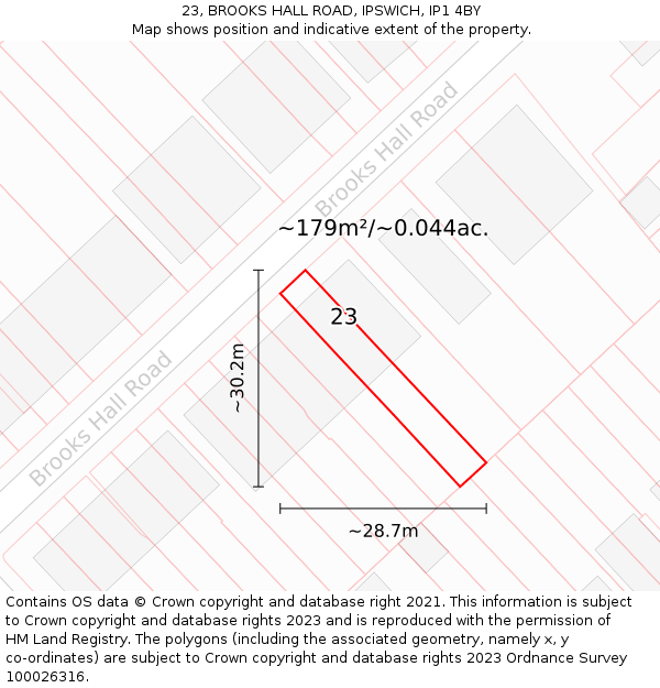 23, BROOKS HALL ROAD, IPSWICH, IP1 4BY: Plot and title map