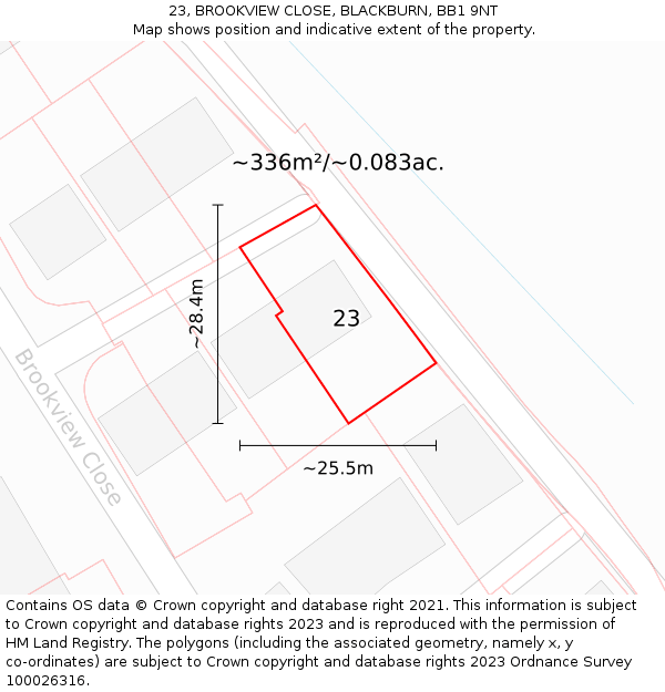 23, BROOKVIEW CLOSE, BLACKBURN, BB1 9NT: Plot and title map