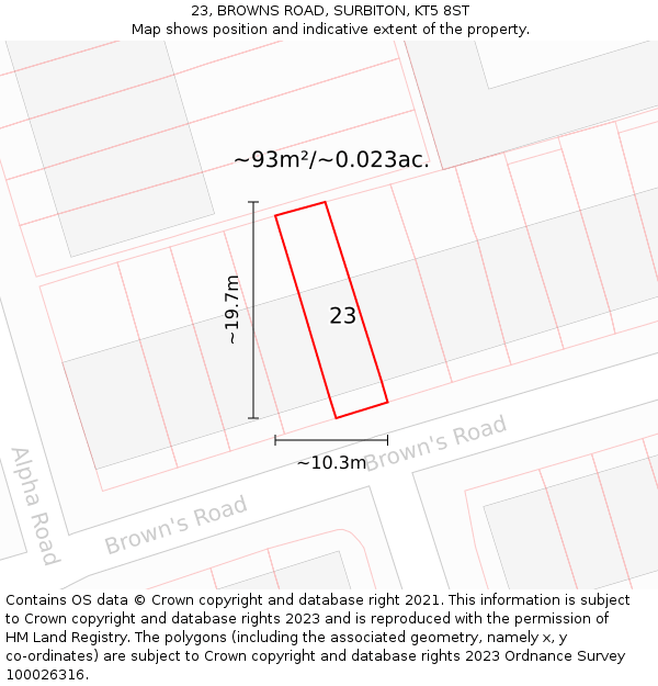 23, BROWNS ROAD, SURBITON, KT5 8ST: Plot and title map