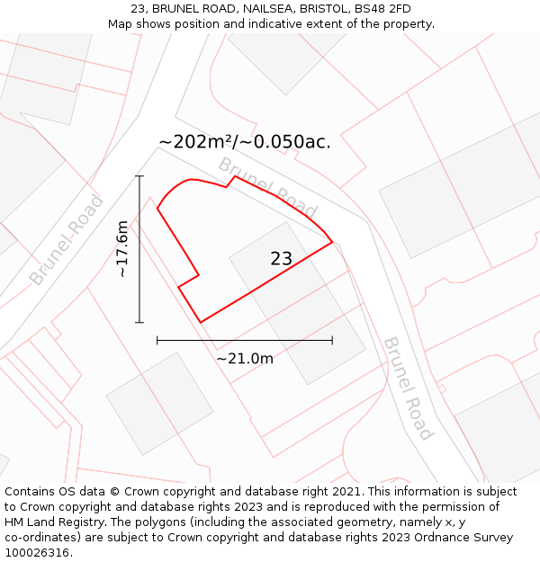 23, BRUNEL ROAD, NAILSEA, BRISTOL, BS48 2FD: Plot and title map