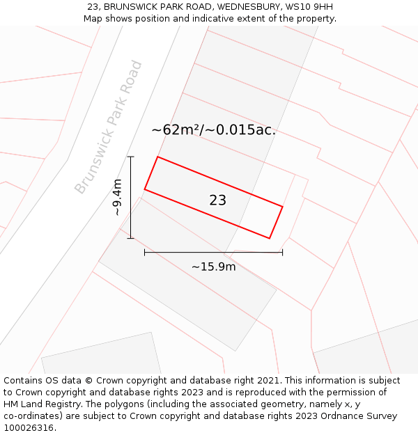 23, BRUNSWICK PARK ROAD, WEDNESBURY, WS10 9HH: Plot and title map