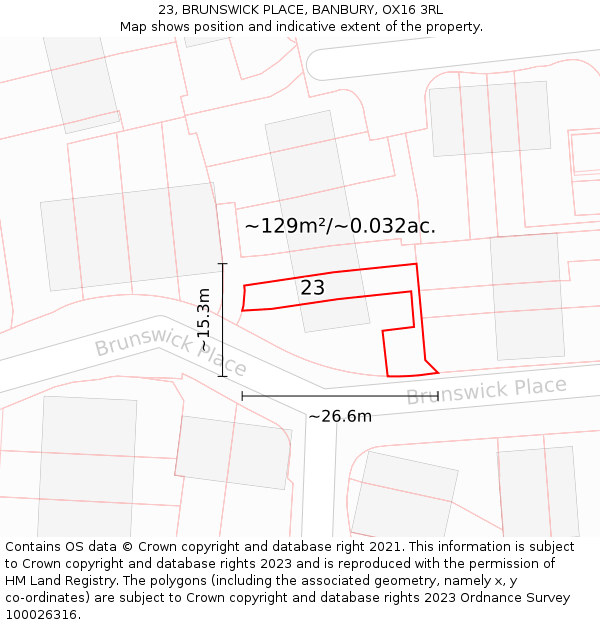 23, BRUNSWICK PLACE, BANBURY, OX16 3RL: Plot and title map