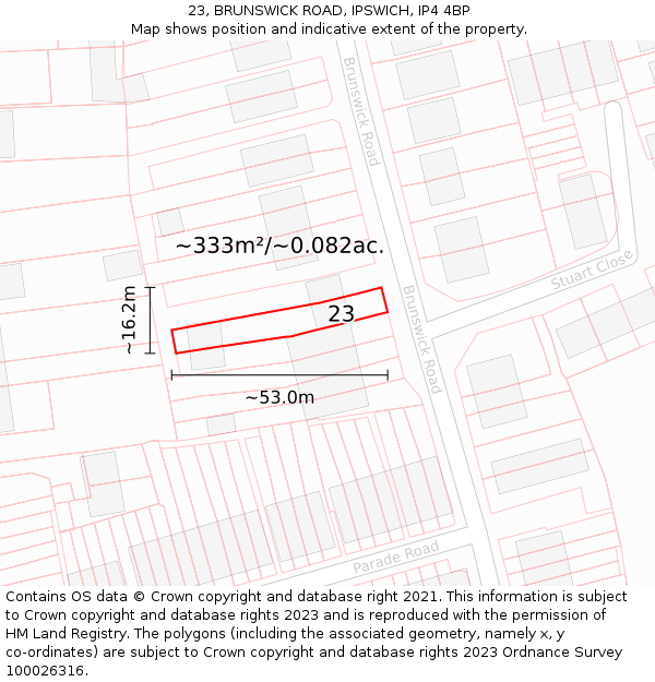 23, BRUNSWICK ROAD, IPSWICH, IP4 4BP: Plot and title map