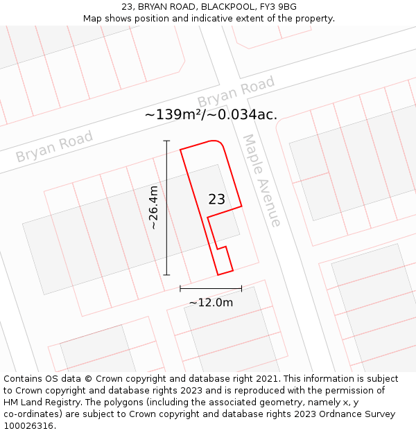 23, BRYAN ROAD, BLACKPOOL, FY3 9BG: Plot and title map