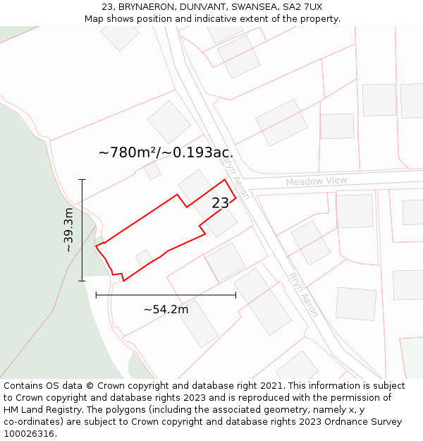 23, BRYNAERON, DUNVANT, SWANSEA, SA2 7UX: Plot and title map