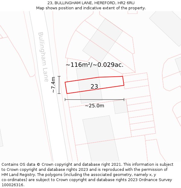23, BULLINGHAM LANE, HEREFORD, HR2 6RU: Plot and title map